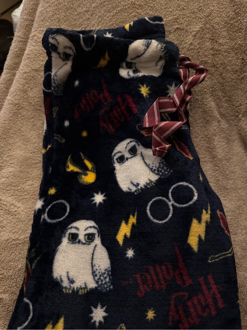 Warner Bros. Plush Drawstring Bag - Navy with White Owl & Yellow Accents